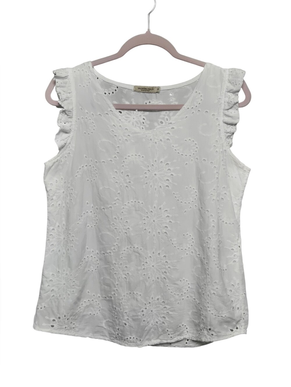 Valentina Naldi Sleeveless Cotton Eyelet Blouse Made in Italy, Sz Medium White